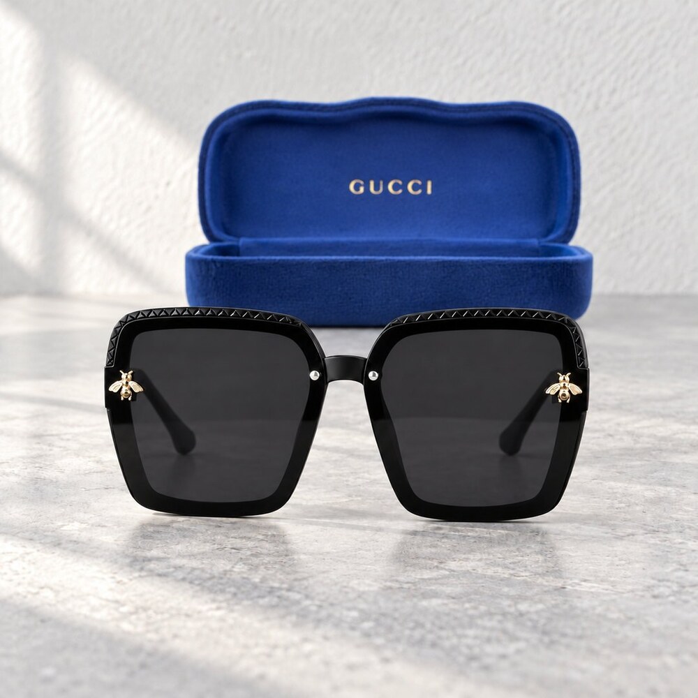 Gucci Black Square Bee Sunglasses